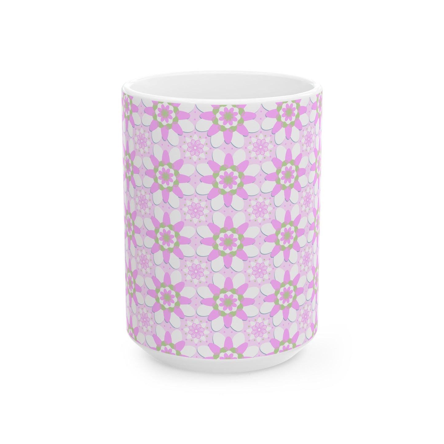Pink and Green Floral Mug, Gift for Mom, Gifts for Grandma, Coffee Lover, Pink Flowers, Coffee Cup Gift, Cute Coffee Mug, Cute Gift for Mom,