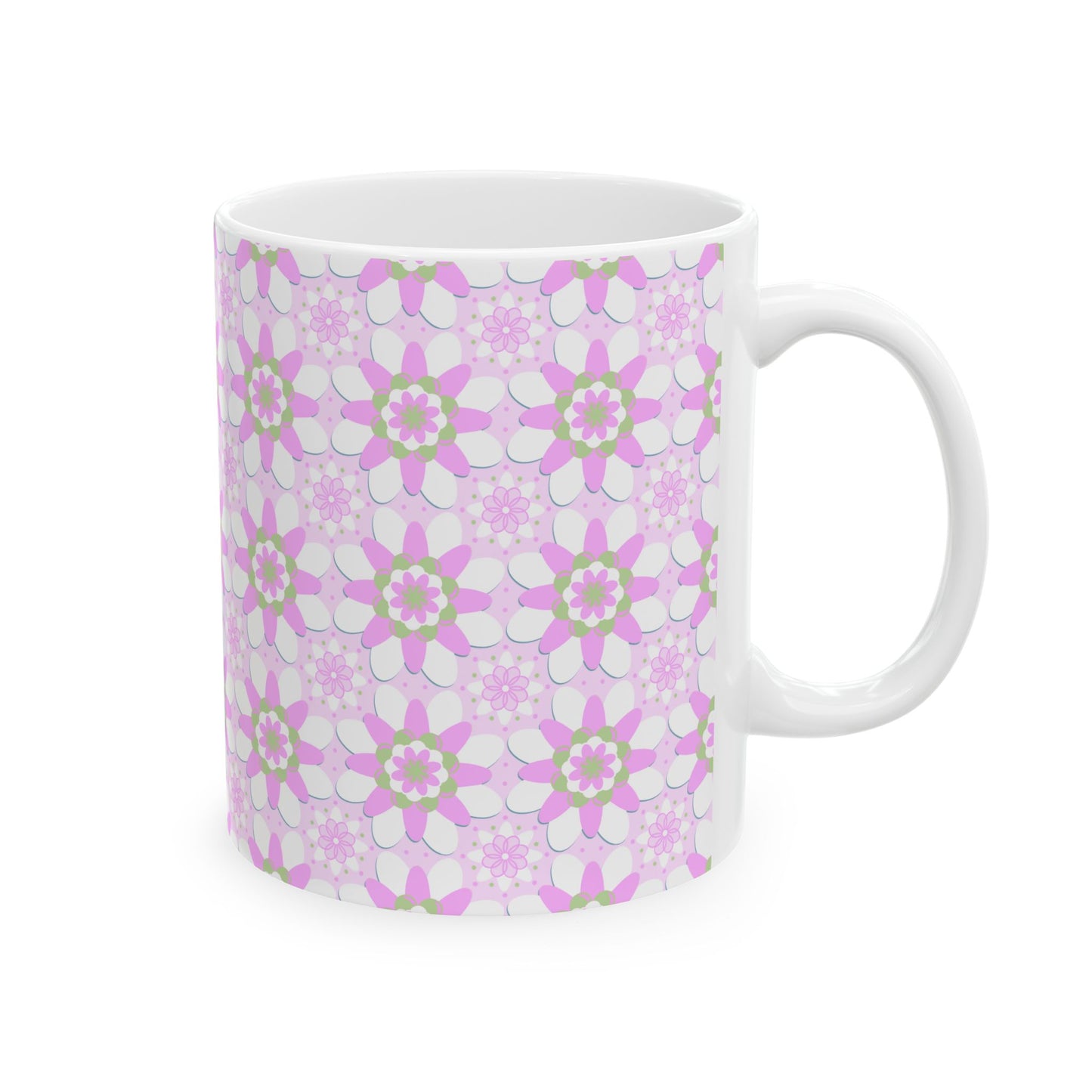 Pink and Green Floral Mug, Gift for Mom, Gifts for Grandma, Coffee Lover, Pink Flowers, Coffee Cup Gift, Cute Coffee Mug, Cute Gift for Mom,
