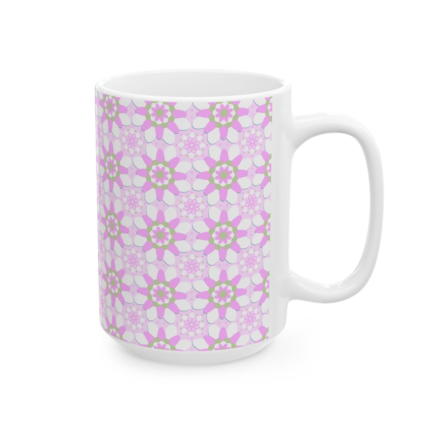 Pink and Green Floral Mug, Gift for Mom, Gifts for Grandma, Coffee Lover, Pink Flowers, Coffee Cup Gift, Cute Coffee Mug, Cute Gift for Mom,