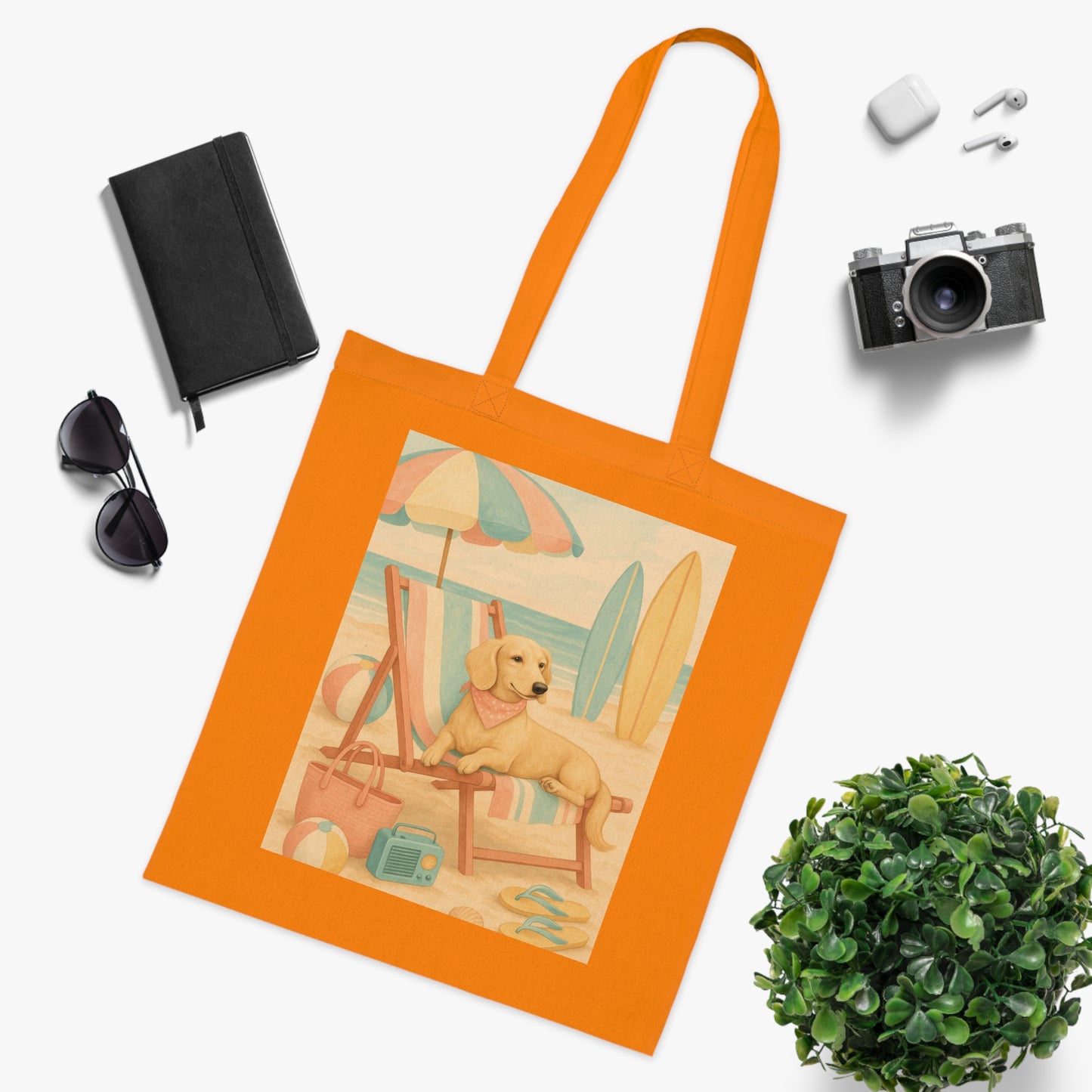 Retro Dachshund Cotton Tote Bag - Beach bag, shopping bag, Dachshund Mom Gift, Dachshund Lover, Doxie, Weeny Dog gift, Dog Mom Gift