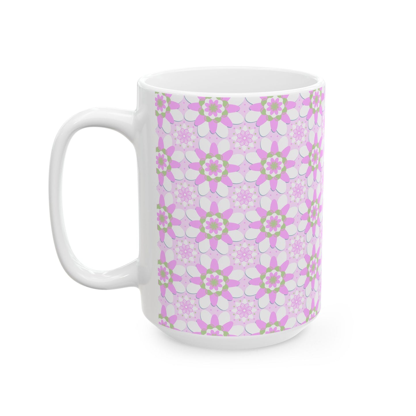 Pink and Green Floral Mug, Gift for Mom, Gifts for Grandma, Coffee Lover, Pink Flowers, Coffee Cup Gift, Cute Coffee Mug, Cute Gift for Mom,