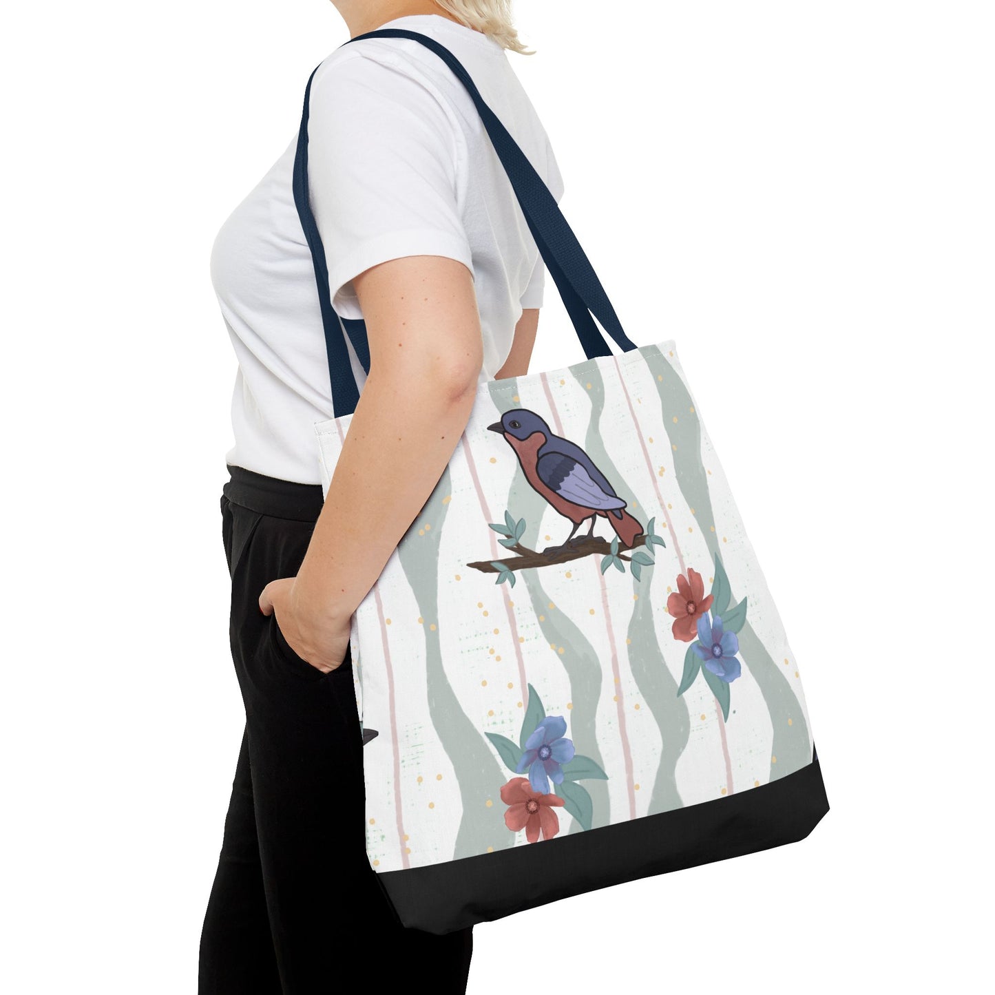 Floral Bird Tote Bag Nature Inspired Canvas Bag Reusable Shopping Bag Birds Flowers Eco Friendly Gift for Her