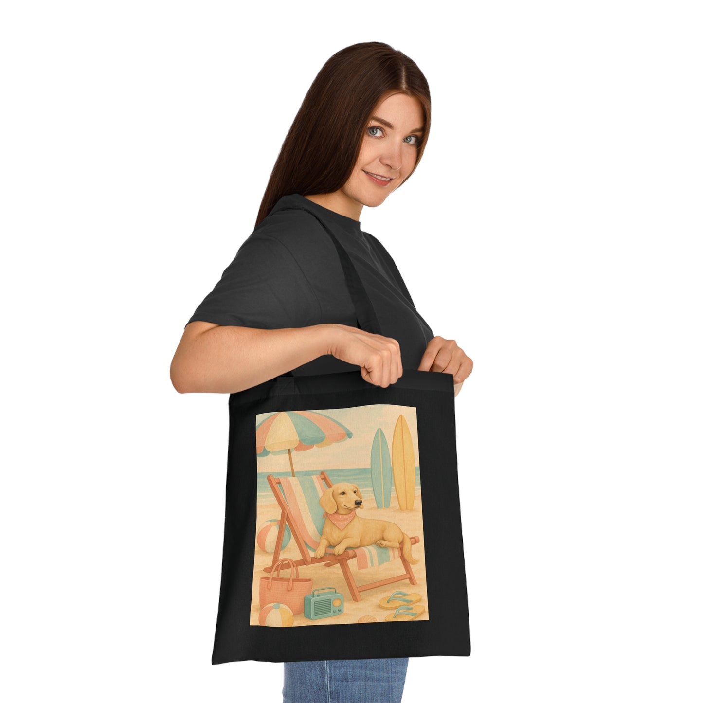 Retro Dachshund Cotton Tote Bag - Beach bag, shopping bag, Dachshund Mom Gift, Dachshund Lover, Doxie, Weeny Dog gift, Dog Mom Gift
