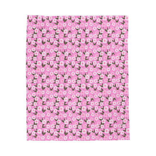 Pink Floral Velveteen Plush Blanket - Gifts for girls, gifts for her, gifts for mom, cozy blanket, warm blanket, girls gift