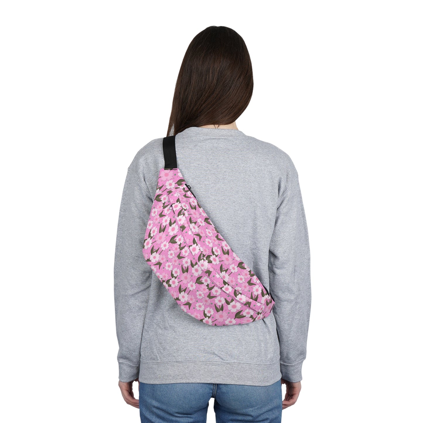 Large Pink & White Flower Belt Bag, Fanny Pack, Sling Pack