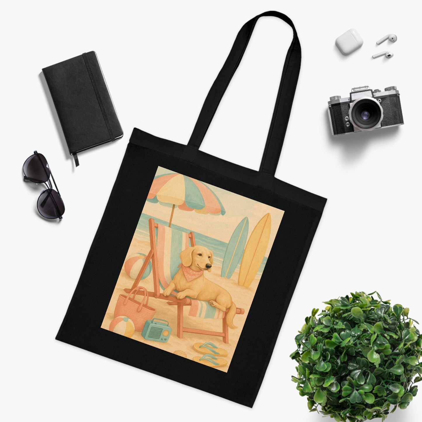 Retro Dachshund Cotton Tote Bag - Beach bag, shopping bag, Dachshund Mom Gift, Dachshund Lover, Doxie, Weeny Dog gift, Dog Mom Gift