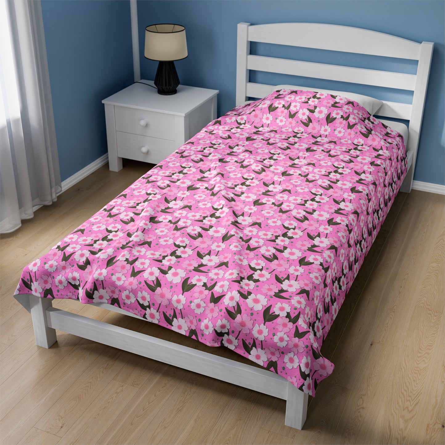 Pink Floral Velveteen Plush Blanket - Gifts for girls, gifts for her, gifts for mom, cozy blanket, warm blanket, girls gift