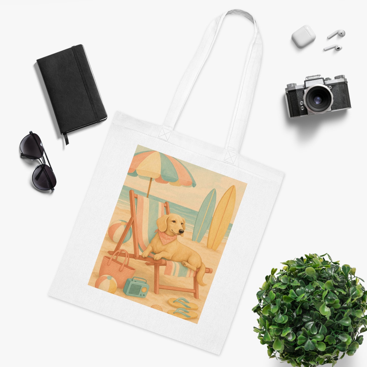Retro Dachshund Cotton Tote Bag - Beach bag, shopping bag, Dachshund Mom Gift, Dachshund Lover, Doxie, Weeny Dog gift, Dog Mom Gift
