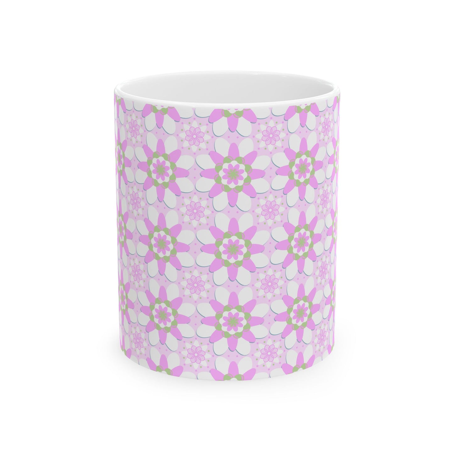 Pink and Green Floral Mug, Gift for Mom, Gifts for Grandma, Coffee Lover, Pink Flowers, Coffee Cup Gift, Cute Coffee Mug, Cute Gift for Mom,