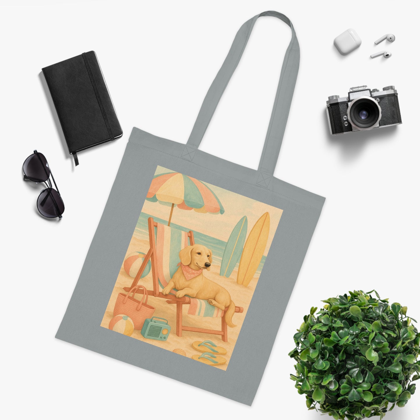 Retro Dachshund Cotton Tote Bag - Beach bag, shopping bag, Dachshund Mom Gift, Dachshund Lover, Doxie, Weeny Dog gift, Dog Mom Gift