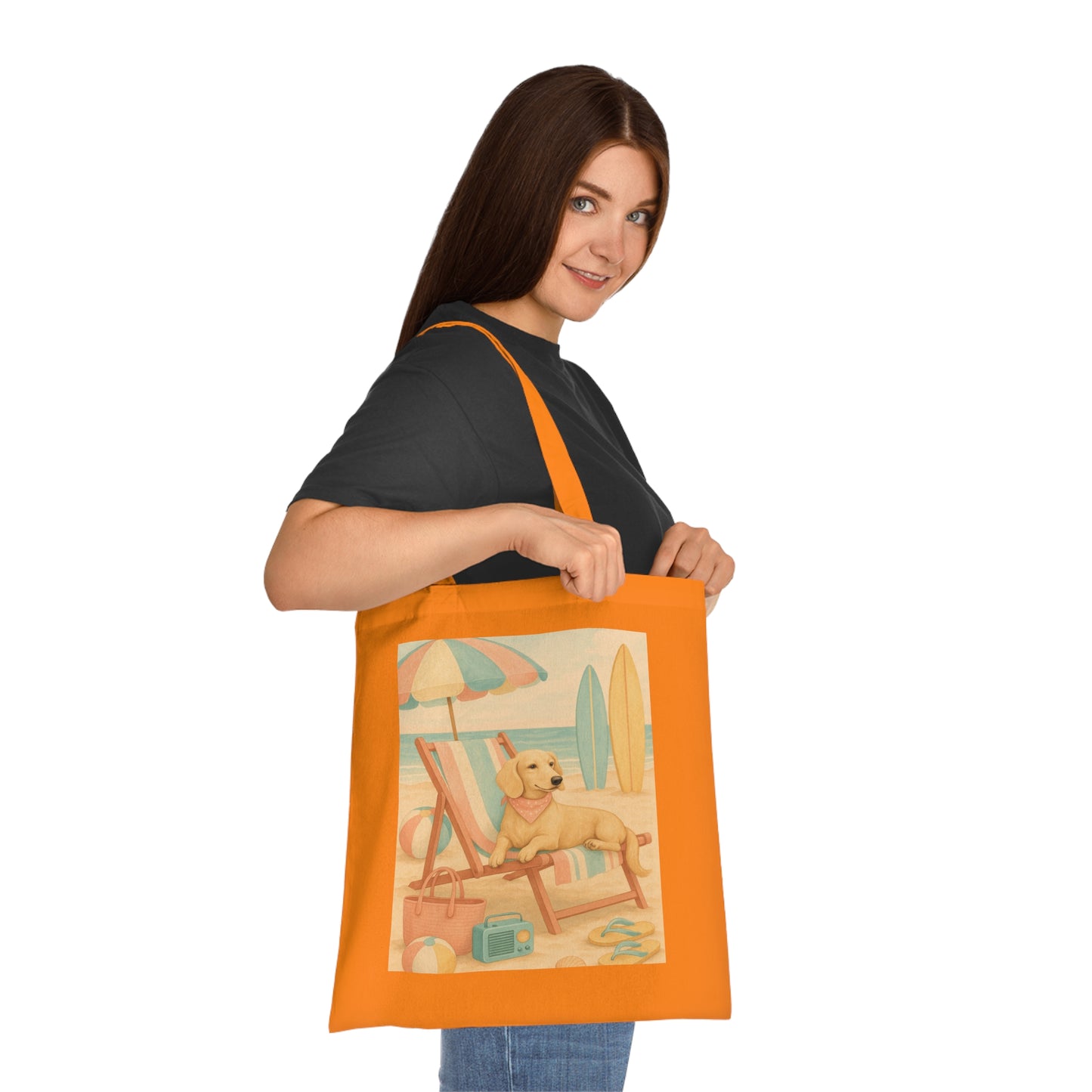 Retro Dachshund Cotton Tote Bag - Beach bag, shopping bag, Dachshund Mom Gift, Dachshund Lover, Doxie, Weeny Dog gift, Dog Mom Gift