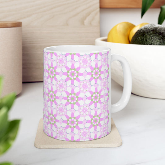 Pink and Green Floral Mug, Gift for Mom, Gifts for Grandma, Coffee Lover, Pink Flowers, Coffee Cup Gift, Cute Coffee Mug, Cute Gift for Mom,