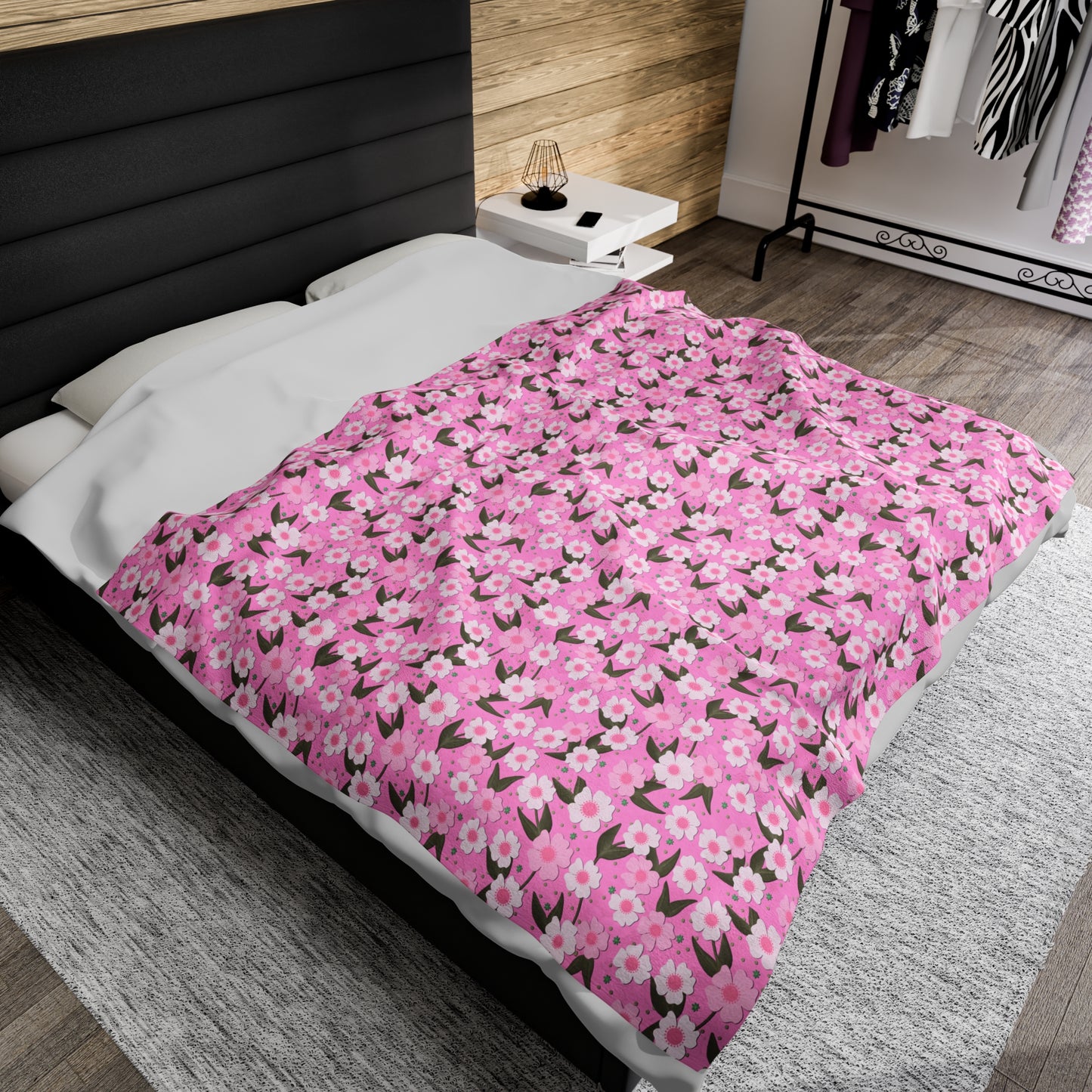 Pink Floral Velveteen Plush Blanket - Gifts for girls, gifts for her, gifts for mom, cozy blanket, warm blanket, girls gift