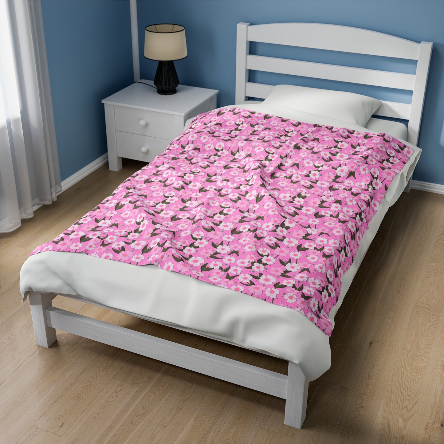 Pink Floral Velveteen Plush Blanket - Gifts for girls, gifts for her, gifts for mom, cozy blanket, warm blanket, girls gift