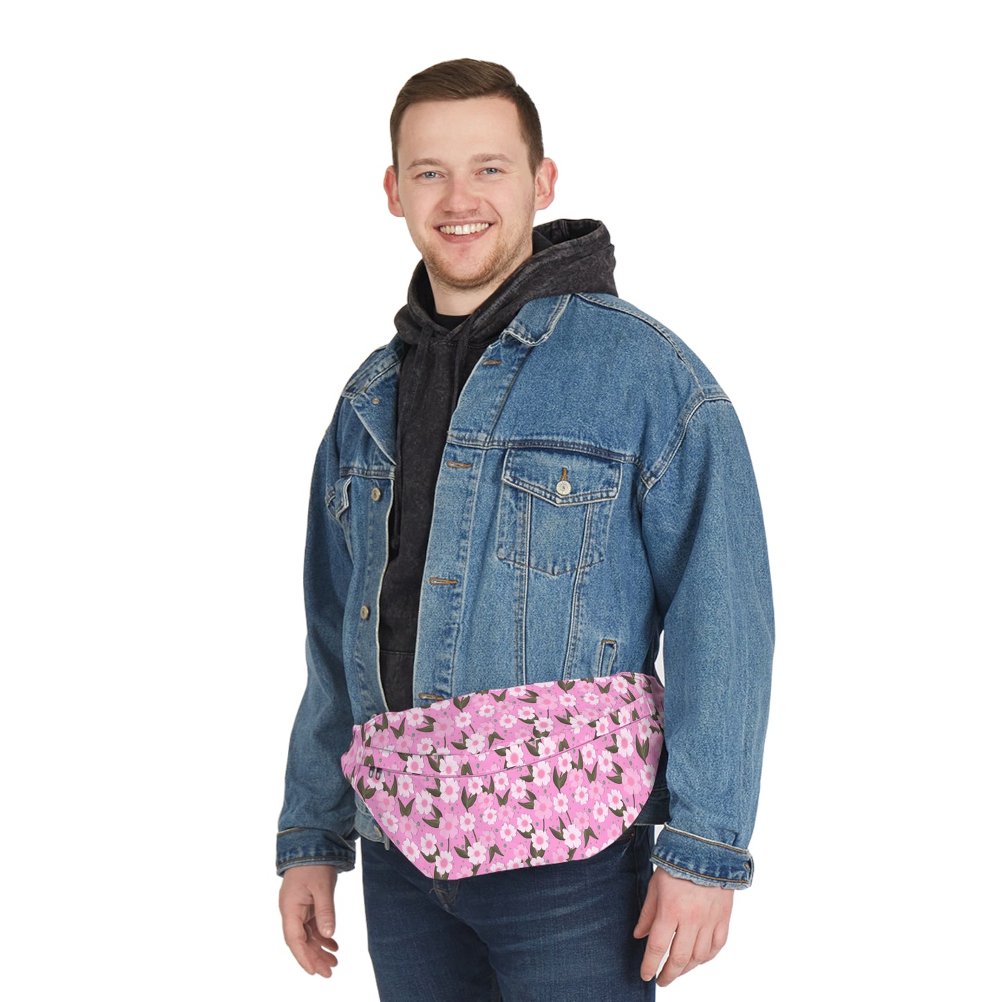 Large Pink & White Flower Belt Bag, Fanny Pack, Sling Pack