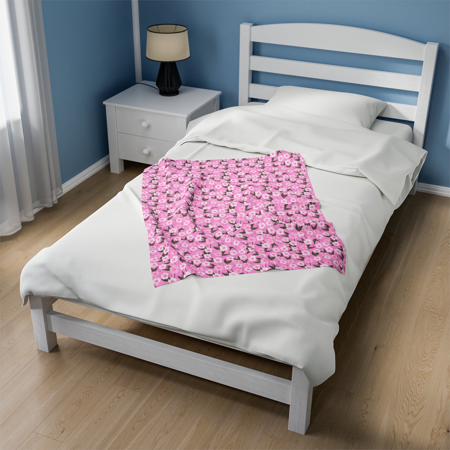 Pink Floral Velveteen Plush Blanket - Gifts for girls, gifts for her, gifts for mom, cozy blanket, warm blanket, girls gift
