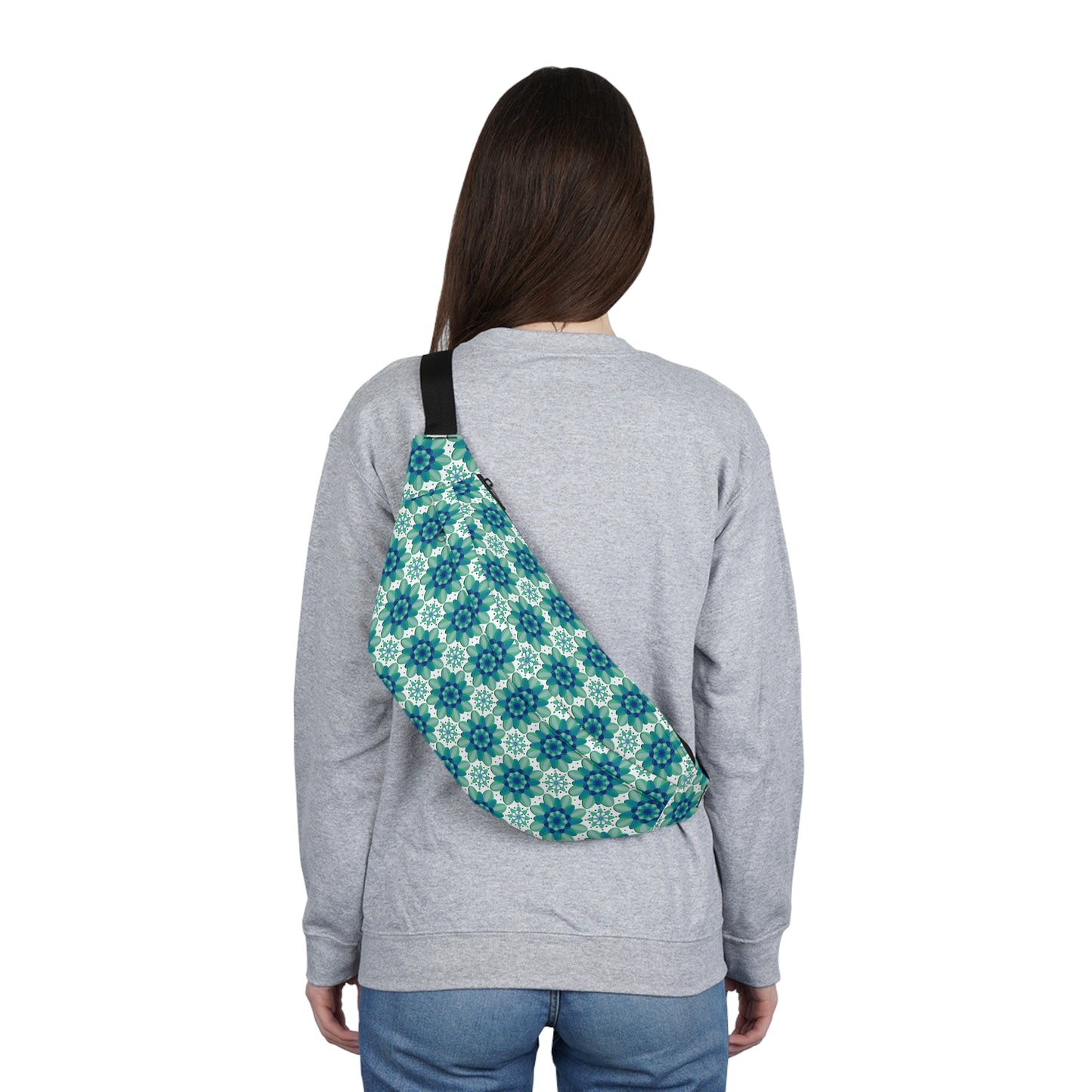 Large Teal Floral Belt Bag, Fanny Pack, Sling Pack