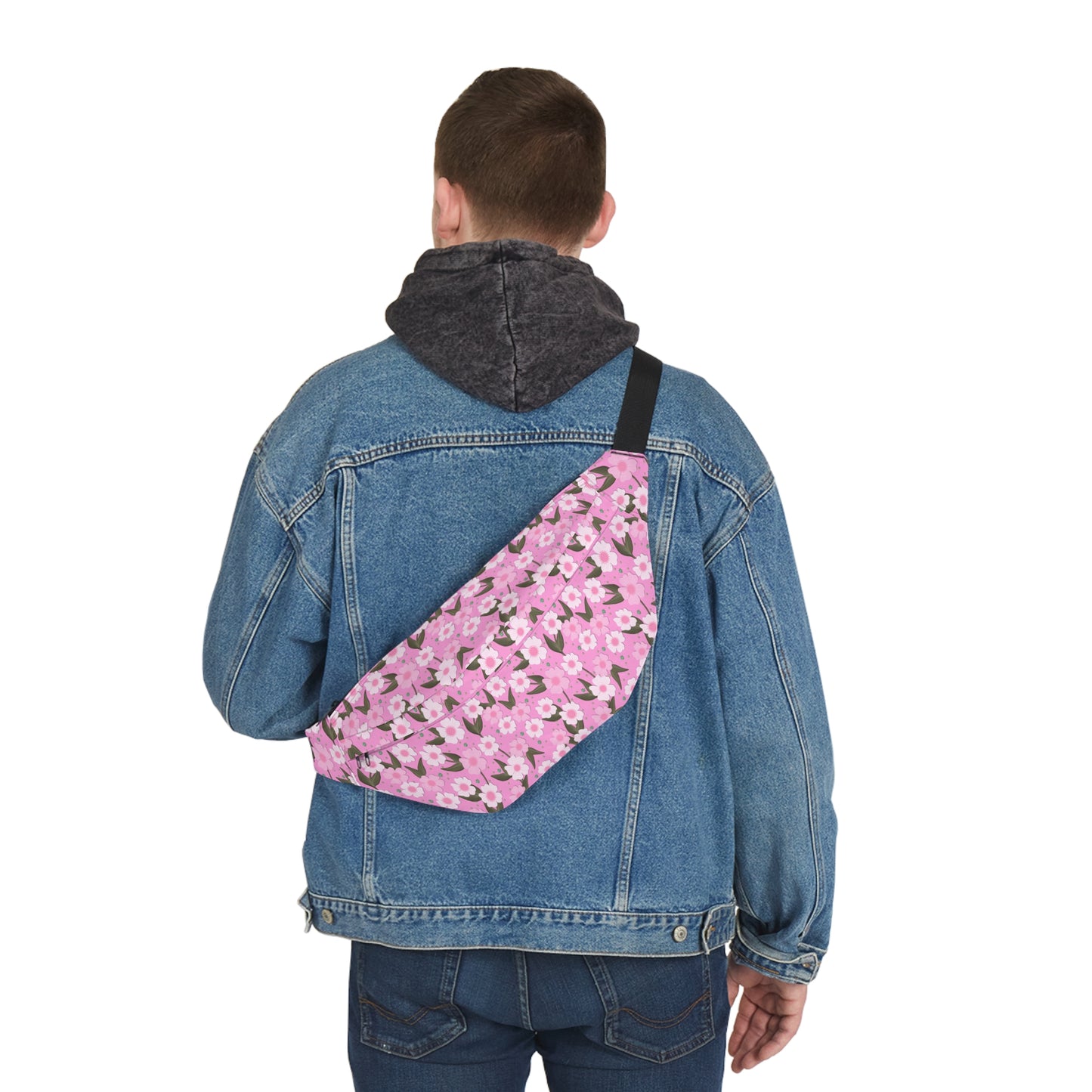 Large Pink & White Flower Belt Bag, Fanny Pack, Sling Pack