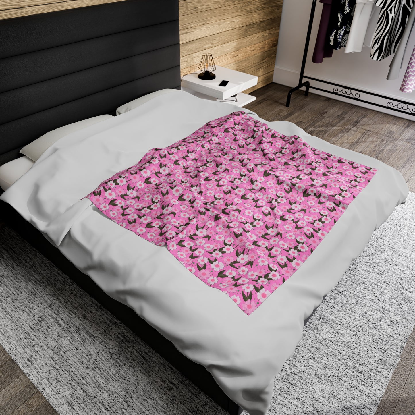 Pink Floral Velveteen Plush Blanket - Gifts for girls, gifts for her, gifts for mom, cozy blanket, warm blanket, girls gift