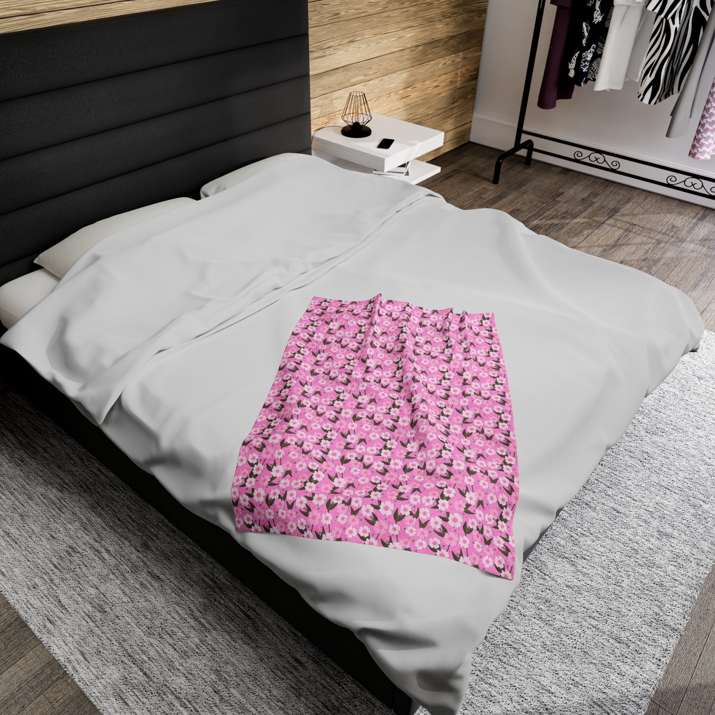 Pink Floral Velveteen Plush Blanket - Gifts for girls, gifts for her, gifts for mom, cozy blanket, warm blanket, girls gift