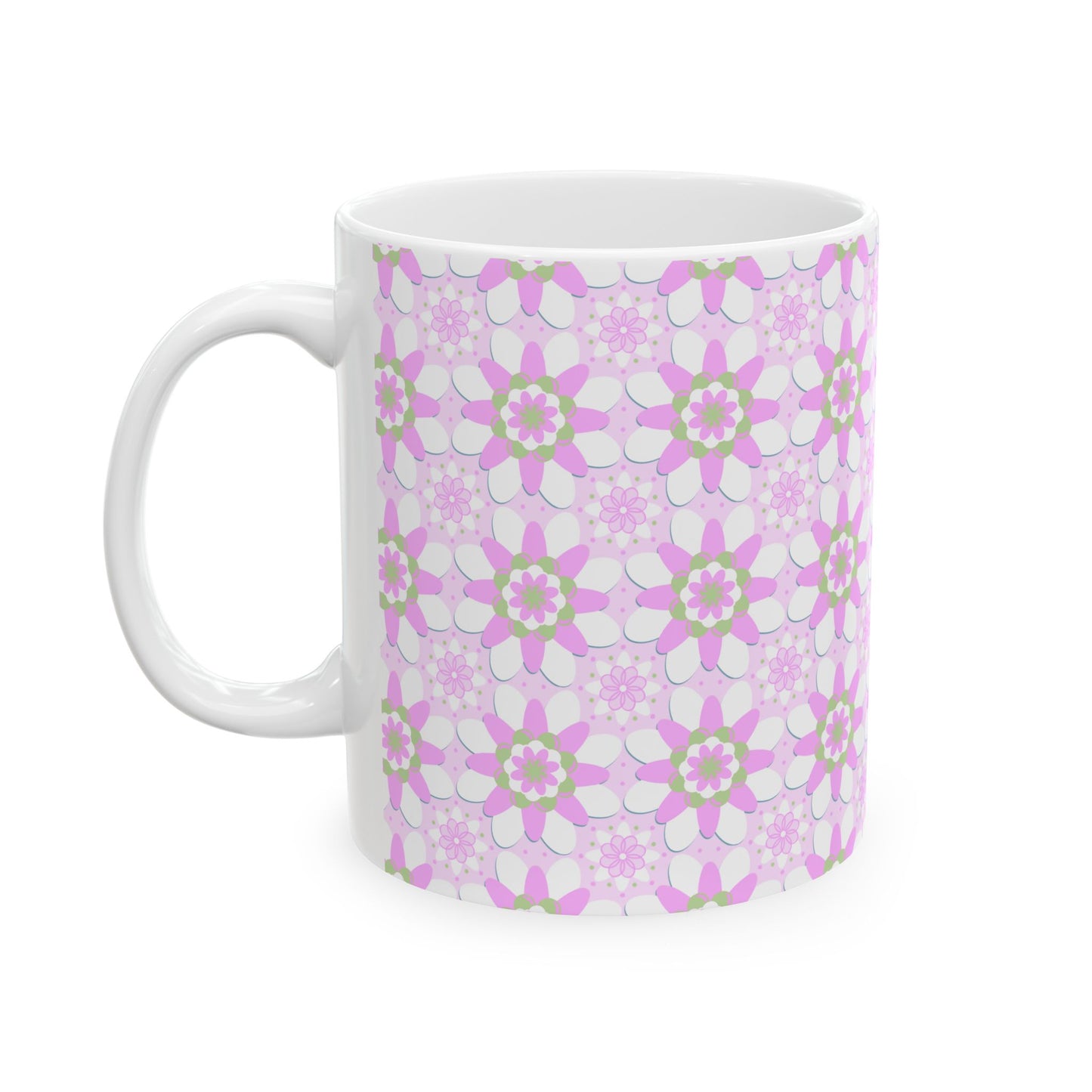 Pink and Green Floral Mug, Gift for Mom, Gifts for Grandma, Coffee Lover, Pink Flowers, Coffee Cup Gift, Cute Coffee Mug, Cute Gift for Mom,