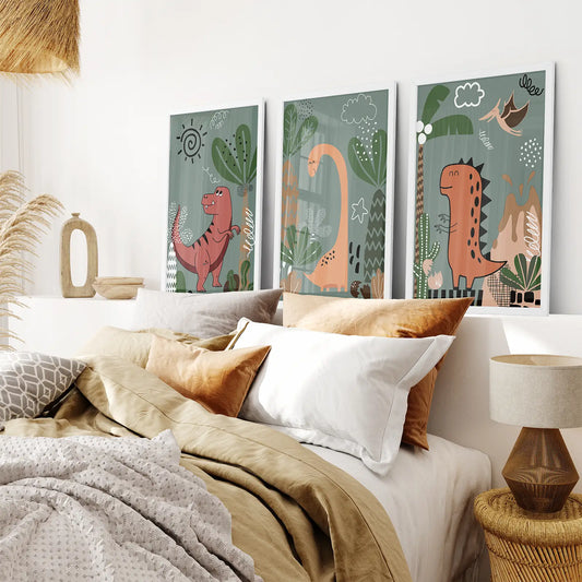 Green Dinosaur Nursery Decor Kids Room Wall Art