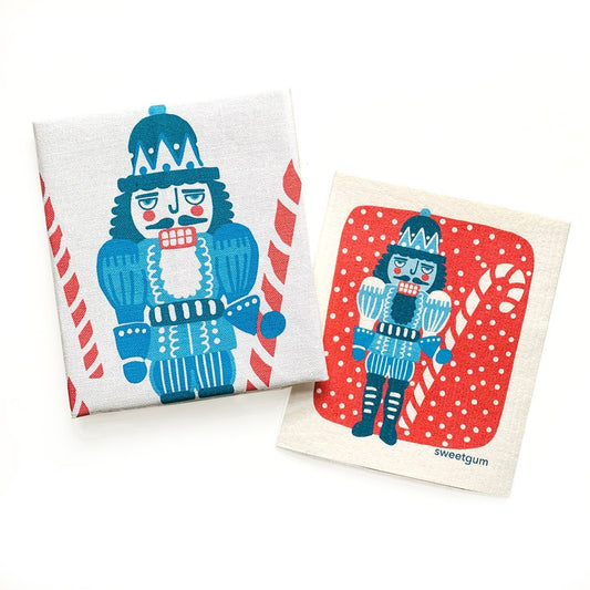 Nutcracker Tea Towel + 1 Swedish Dishcloth Bundle