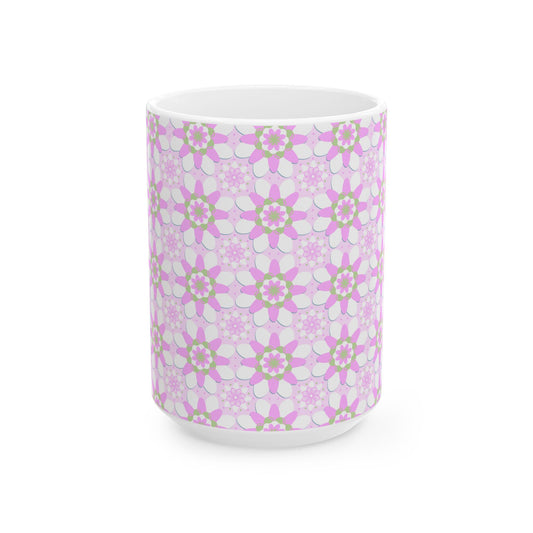 Pink and Green Floral Mug, Gift for Mom, Gifts for Grandma, Coffee Lover, Pink Flowers, Coffee Cup Gift, Cute Coffee Mug, Cute Gift for Mom,