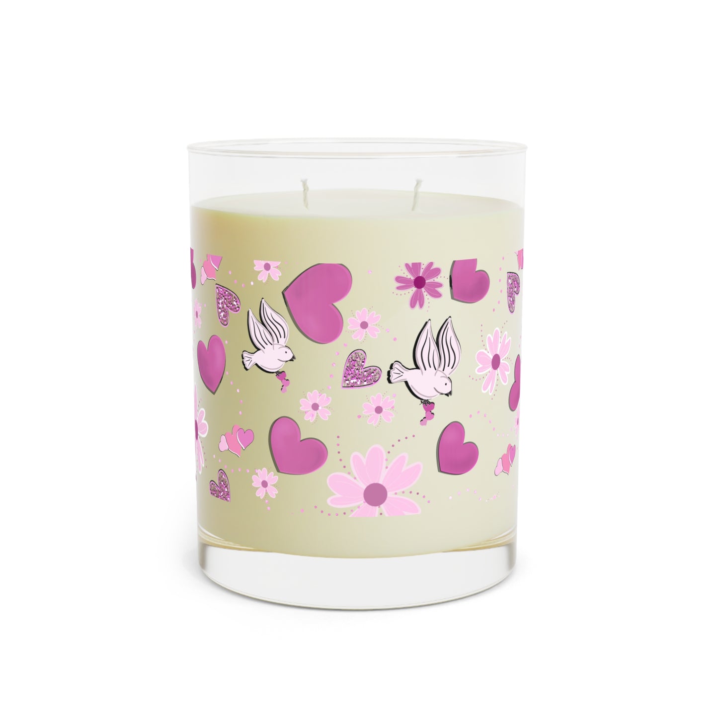 Valentines Day Candle - 11oz Scented Candle with Hearts and Daisies