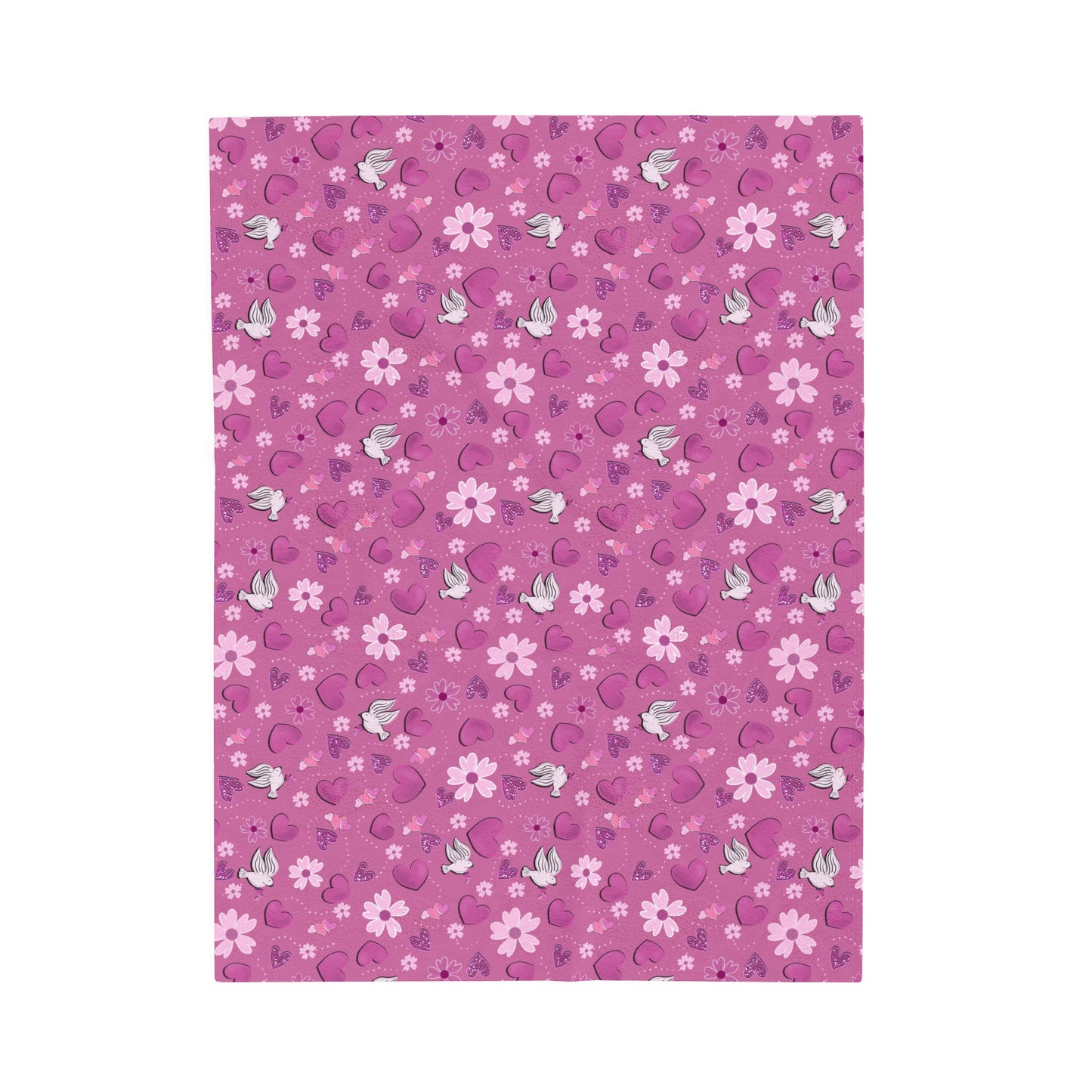 Plush Blanket - Valentine Hearts and Daisies Pink Background