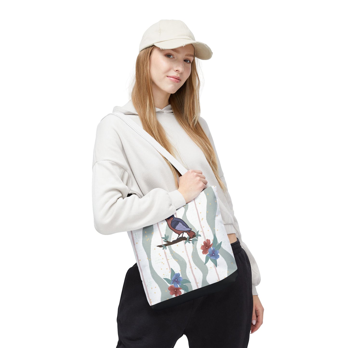 Floral Bird Tote Bag Nature Inspired Canvas Bag Reusable Shopping Bag Birds Flowers Eco Friendly Gift for Her