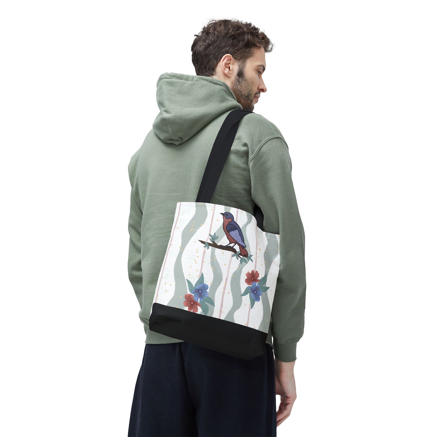 Floral Bird Tote Bag Nature Inspired Canvas Bag Reusable Shopping Bag Birds Flowers Eco Friendly Gift for Her