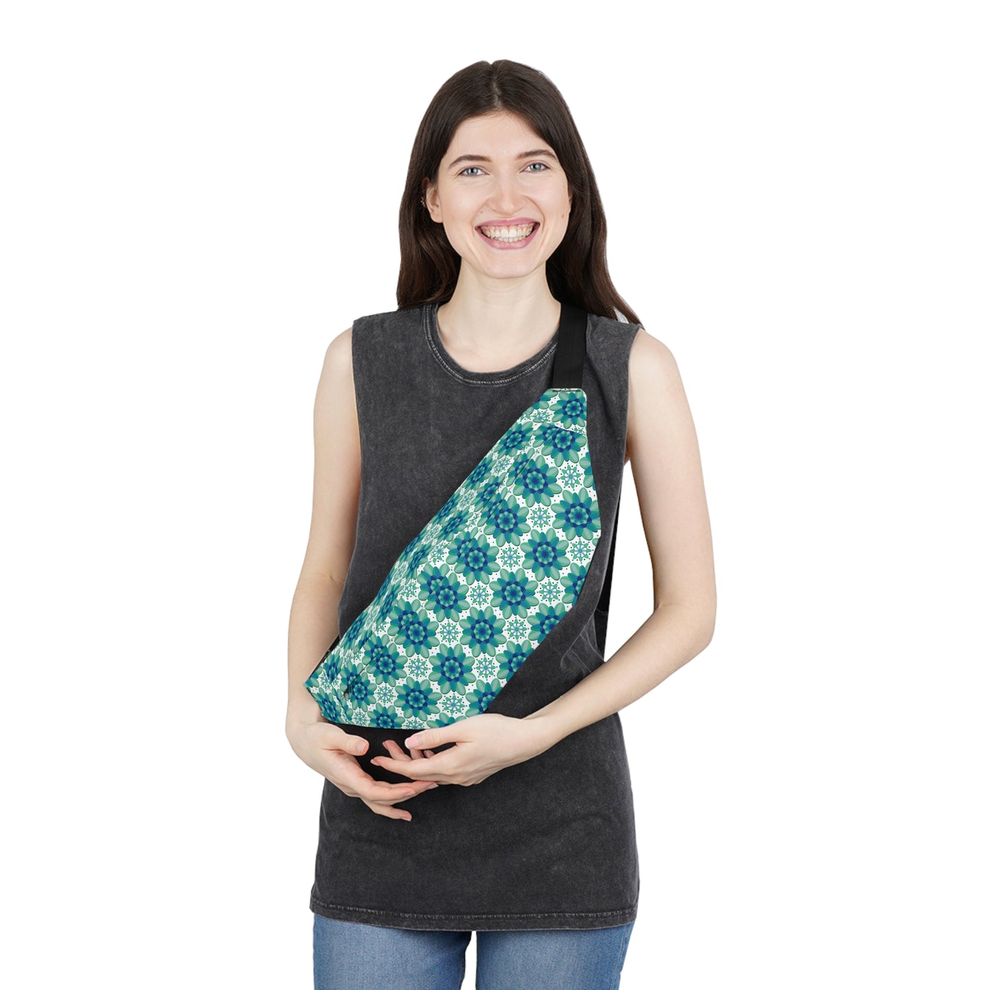 Large Teal Floral Belt Bag - Sling Pack