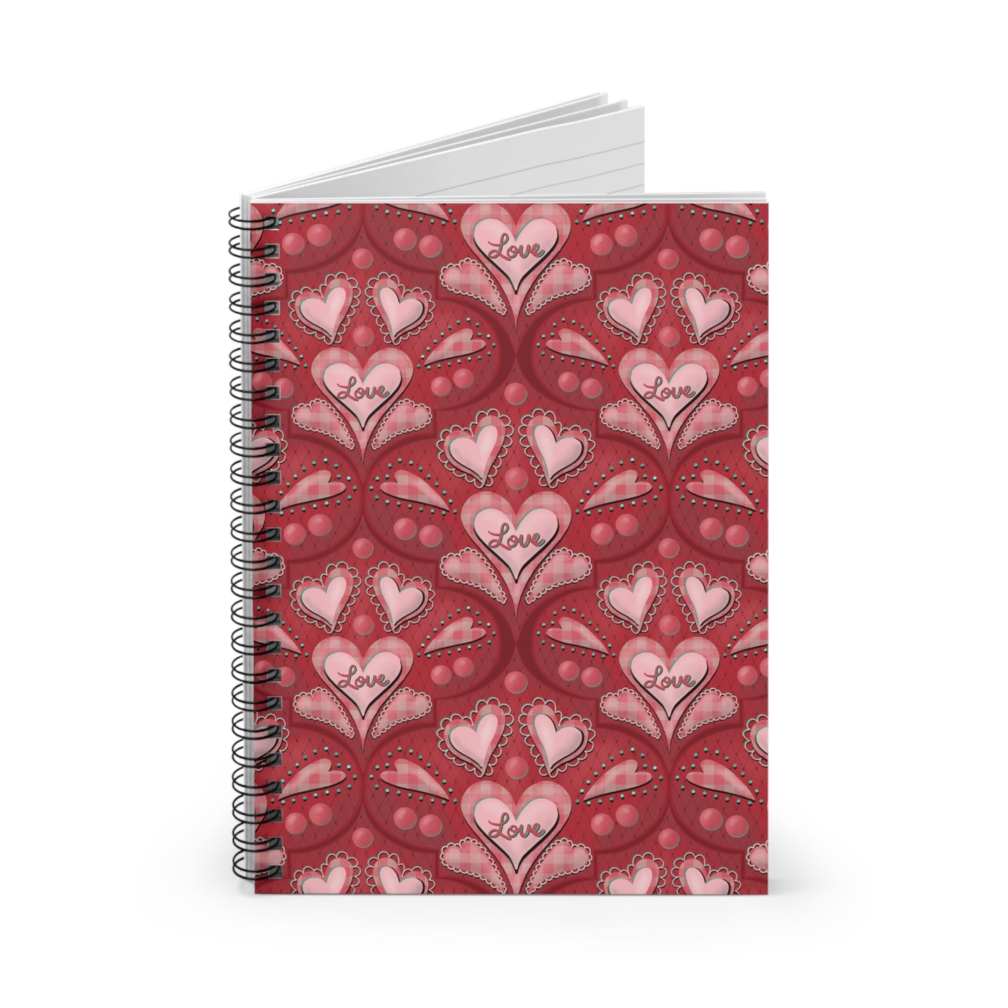 Heart Spiral Notebook - Ruled Line, Red and Pink Design