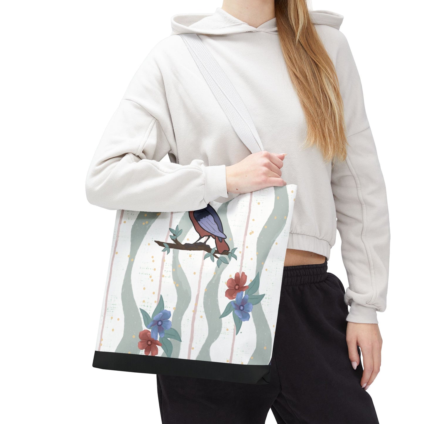 Floral Bird Tote Bag Nature Inspired Canvas Bag Reusable Shopping Bag Birds Flowers Eco Friendly Gift for Her