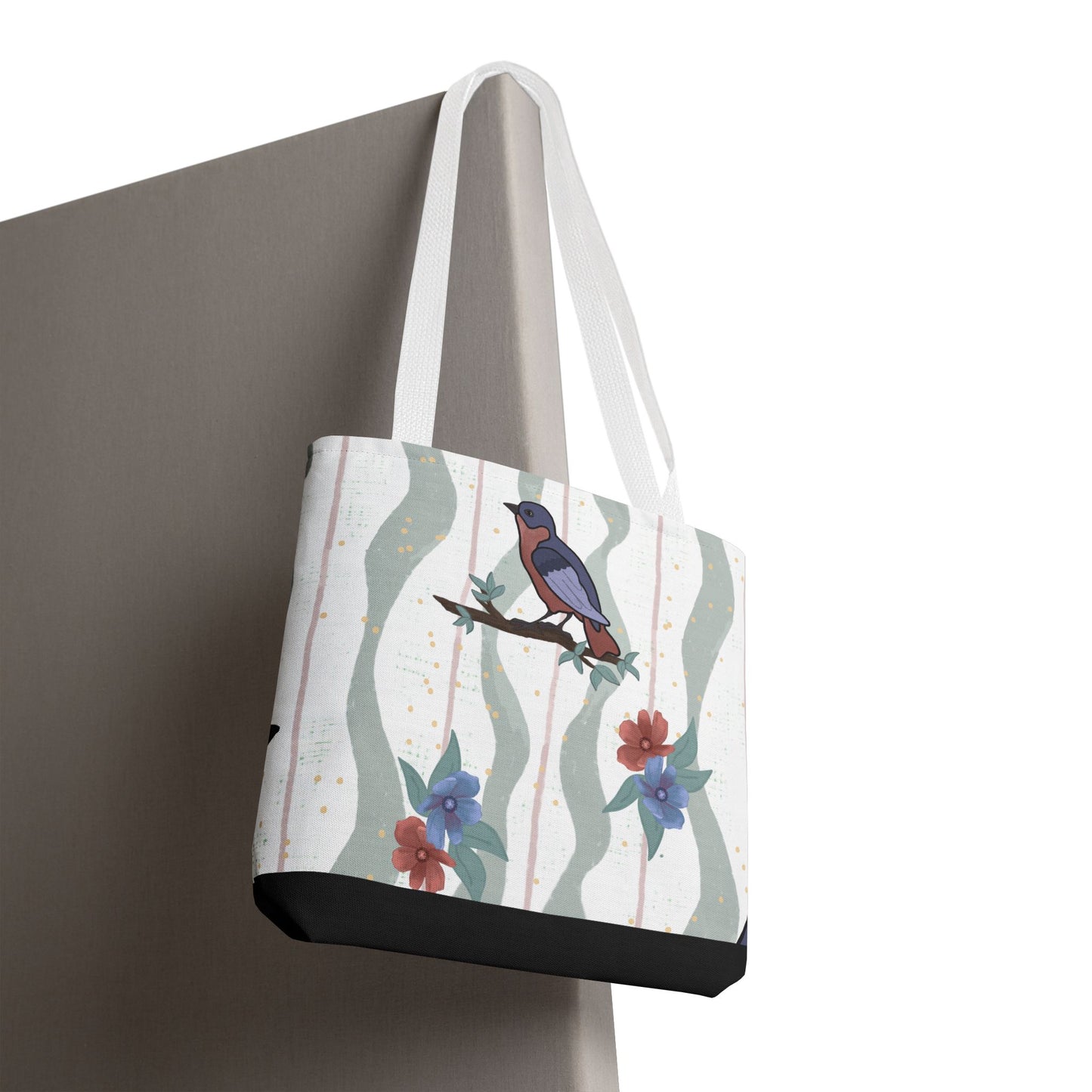 Floral Bird Tote Bag Nature Inspired Canvas Bag Reusable Shopping Bag Birds Flowers Eco Friendly Gift for Her
