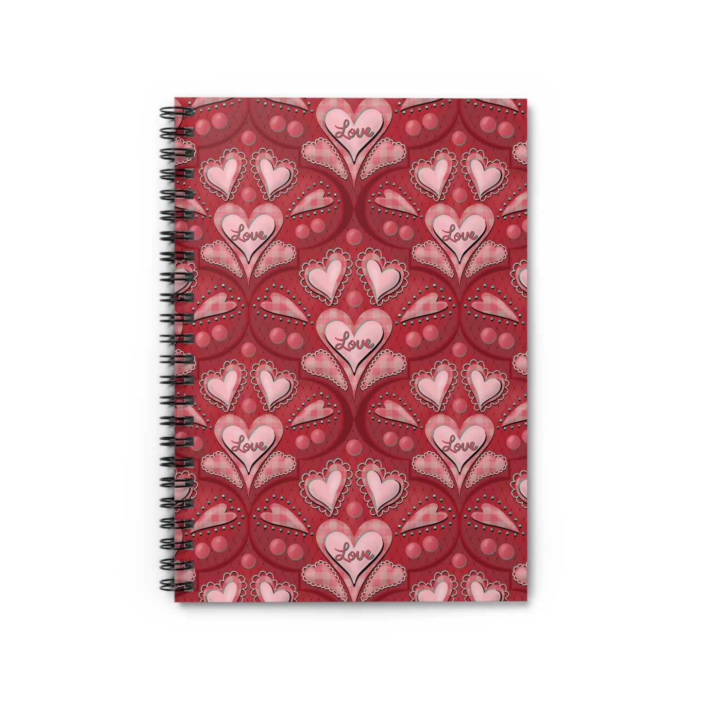 Heart Spiral Notebook - Ruled Line, Red and Pink Design