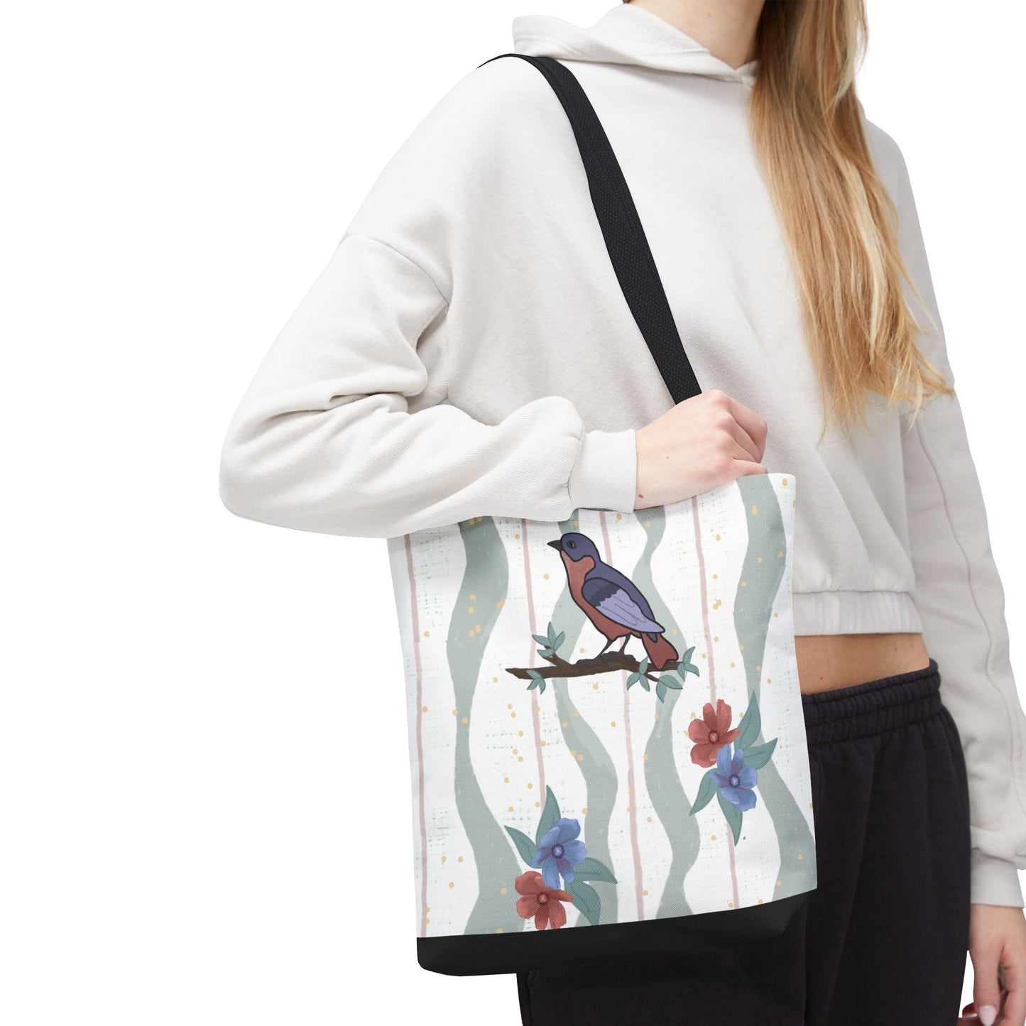 Floral Bird Tote Bag Nature Inspired Canvas Bag Reusable Shopping Bag Birds Flowers Eco Friendly Gift for Her