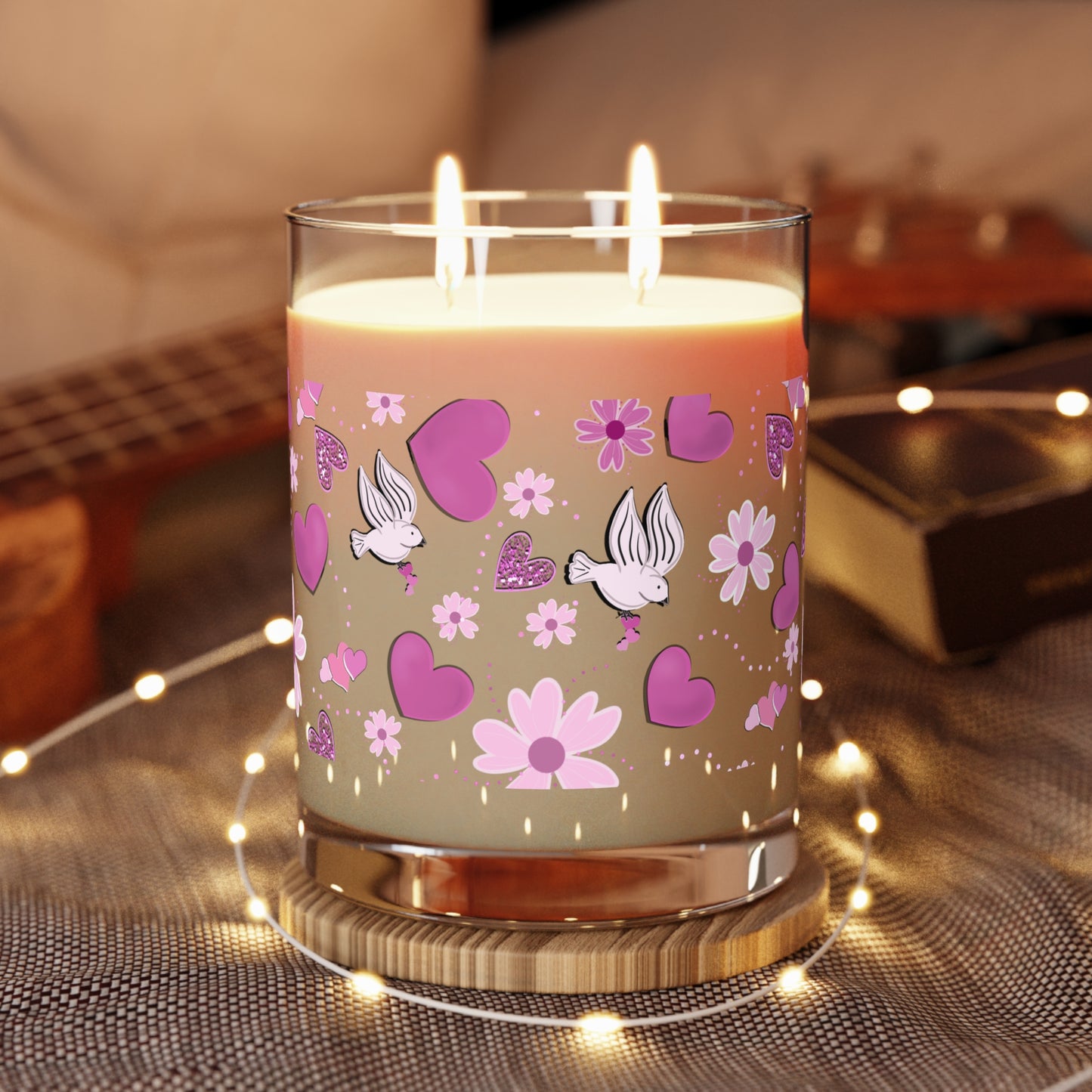 Valentines Day Candle - 11oz Scented Candle with Hearts and Daisies