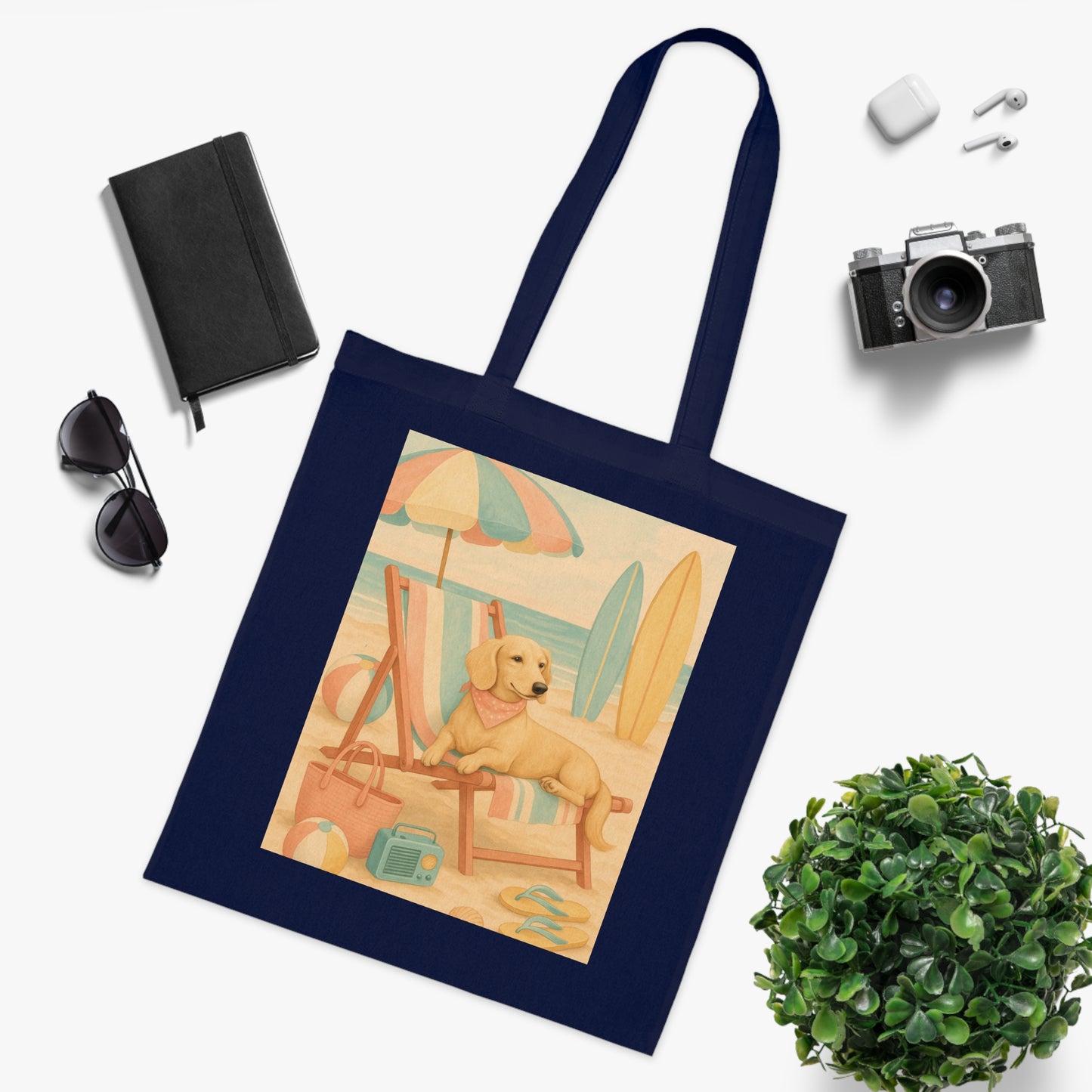 Retro Dachshund Cotton Tote Bag - Beach bag, shopping bag, Dachshund Mom Gift, Dachshund Lover, Doxie, Weeny Dog gift, Dog Mom Gift