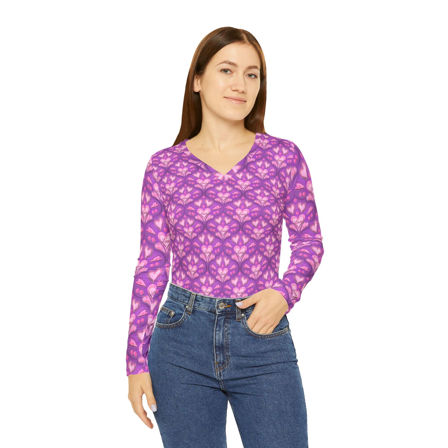 Hearts & Love Women's Long Sleeve V-neck Shirt