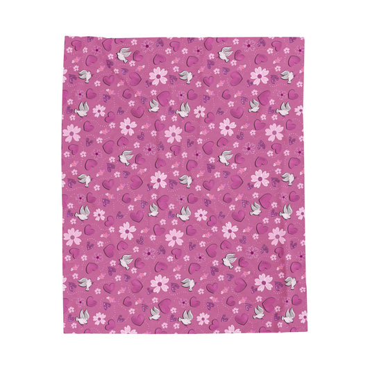 Plush Blanket - Valentine Hearts and Daisies Pink Background