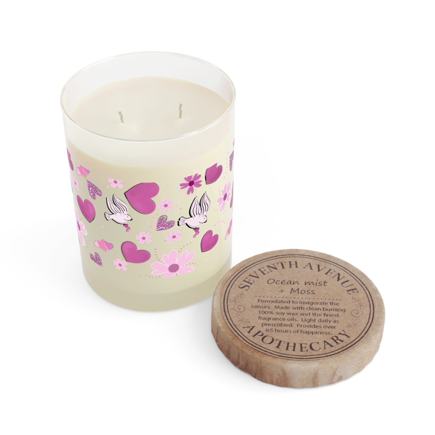 Valentines Day Candle - 11oz Scented Candle with Hearts and Daisies