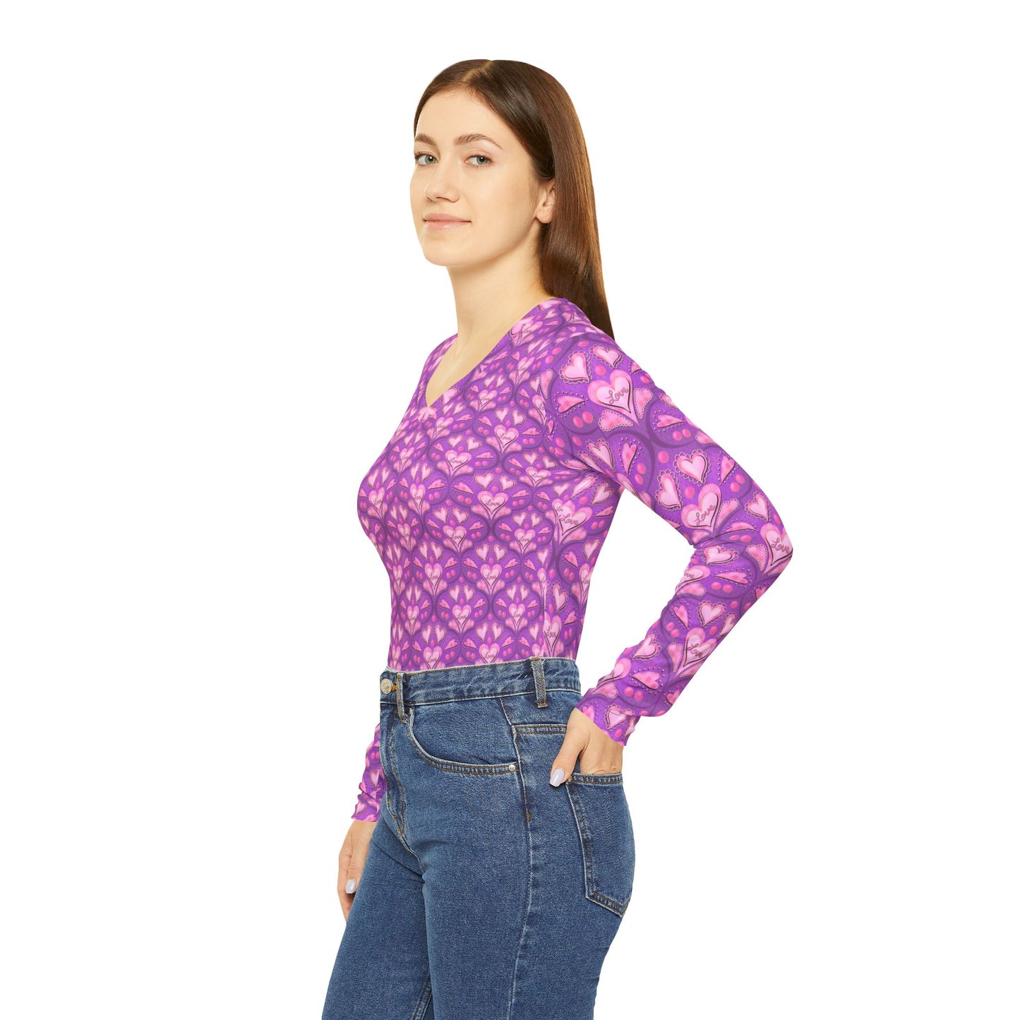 Hearts & Love Women's Long Sleeve V-neck Shirt