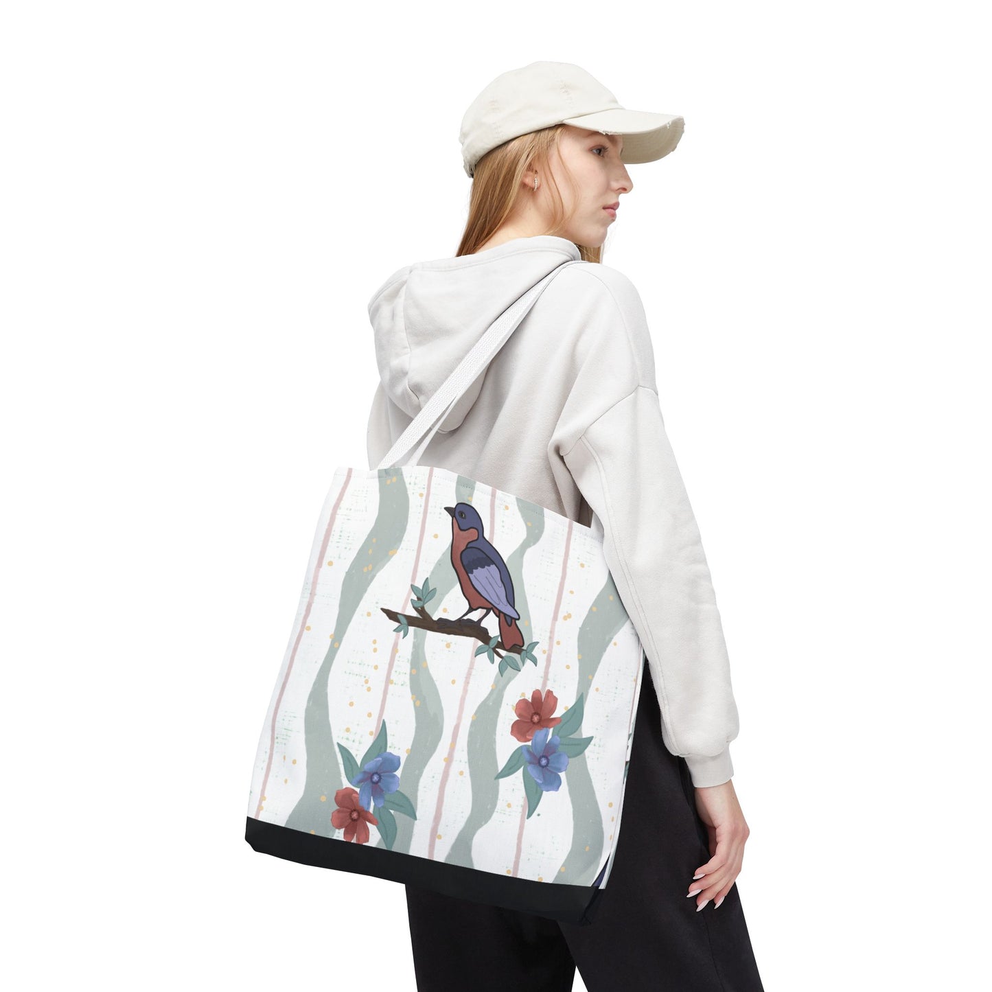 Floral Bird Tote Bag Nature Inspired Canvas Bag Reusable Shopping Bag Birds Flowers Eco Friendly Gift for Her