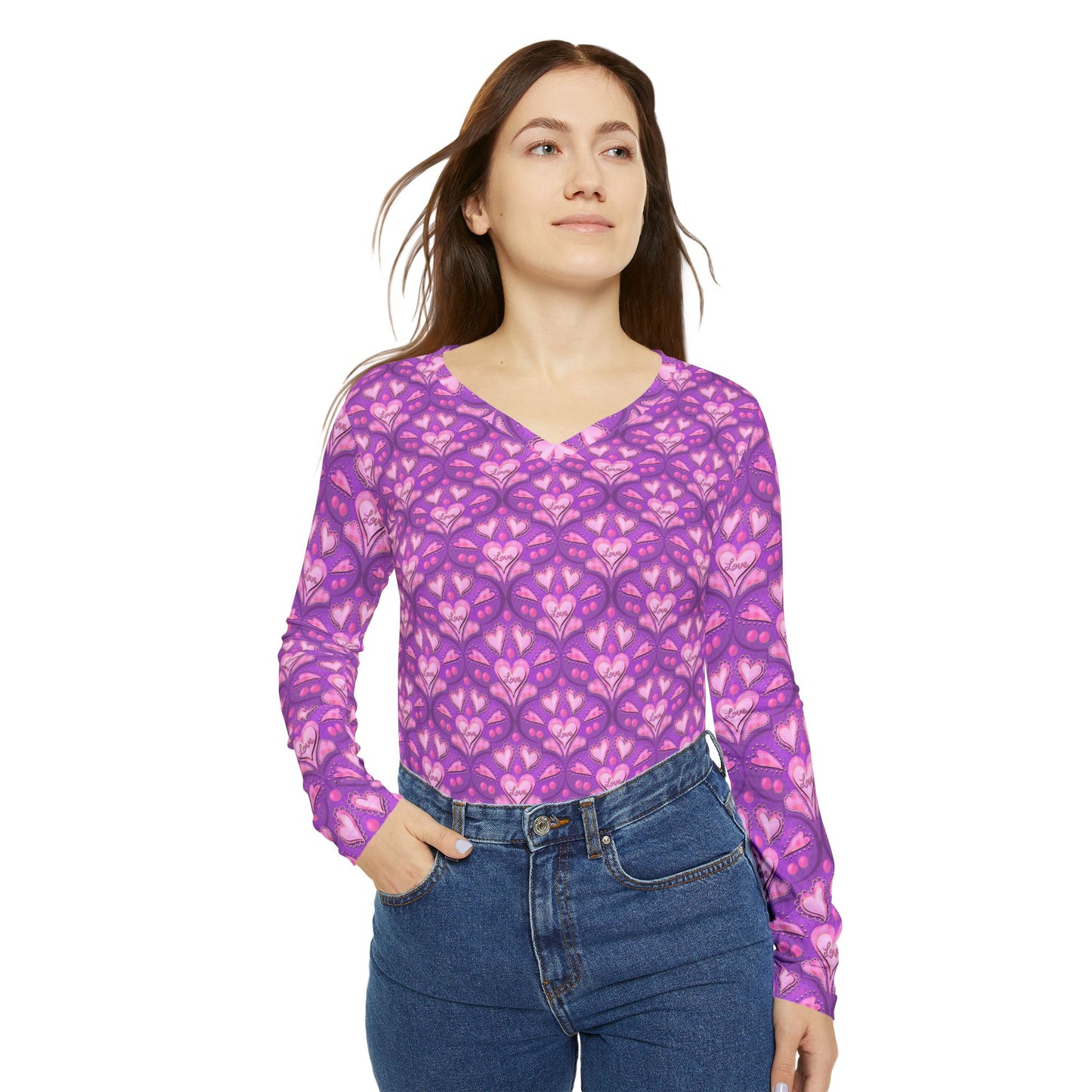 Hearts & Love Women's Long Sleeve V-neck Shirt