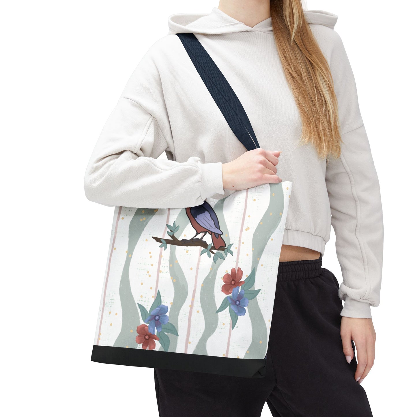 Floral Bird Tote Bag Nature Inspired Canvas Bag Reusable Shopping Bag Birds Flowers Eco Friendly Gift for Her