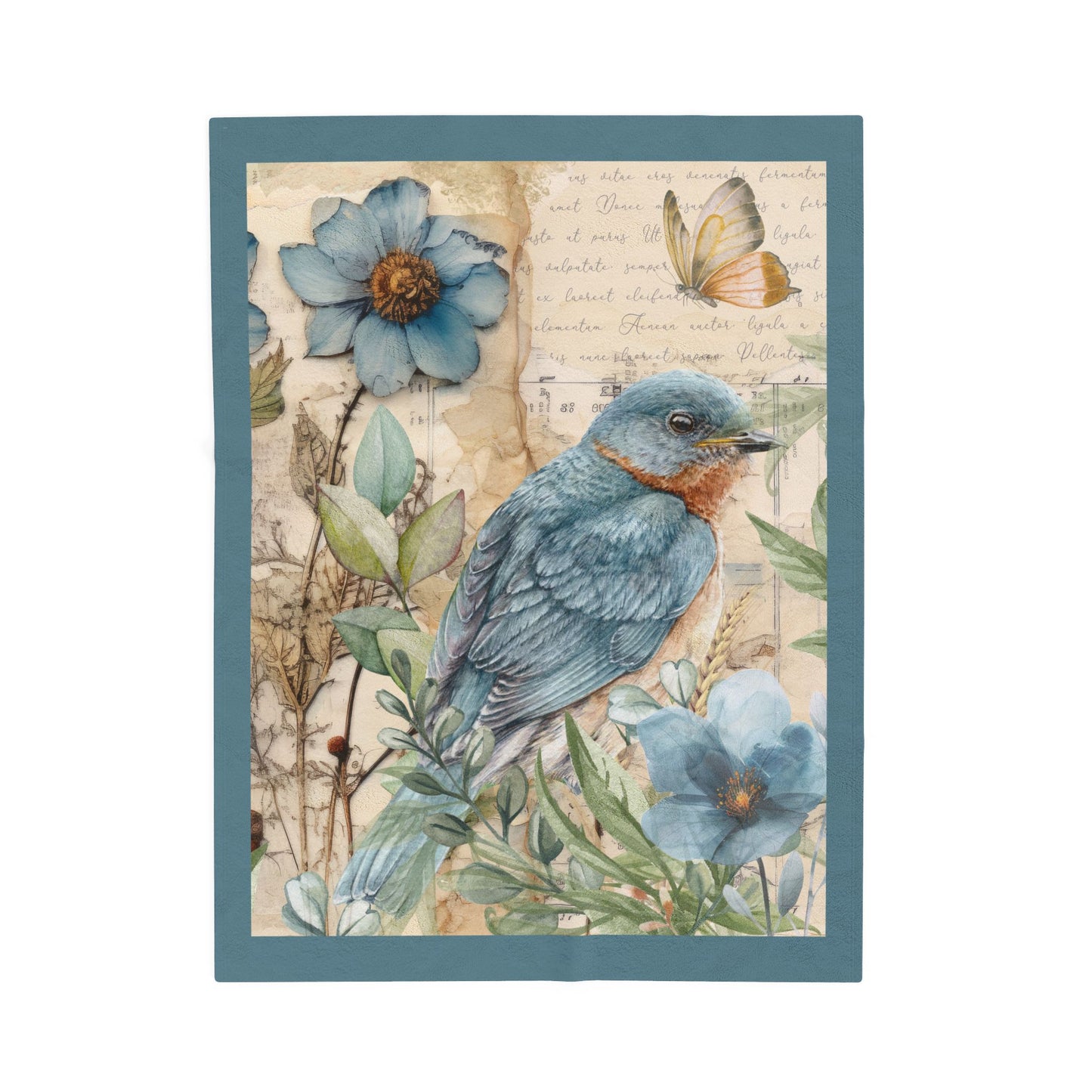 Vintage Bluebird Velveteen Plush Blanket — Soft Velvety Throw