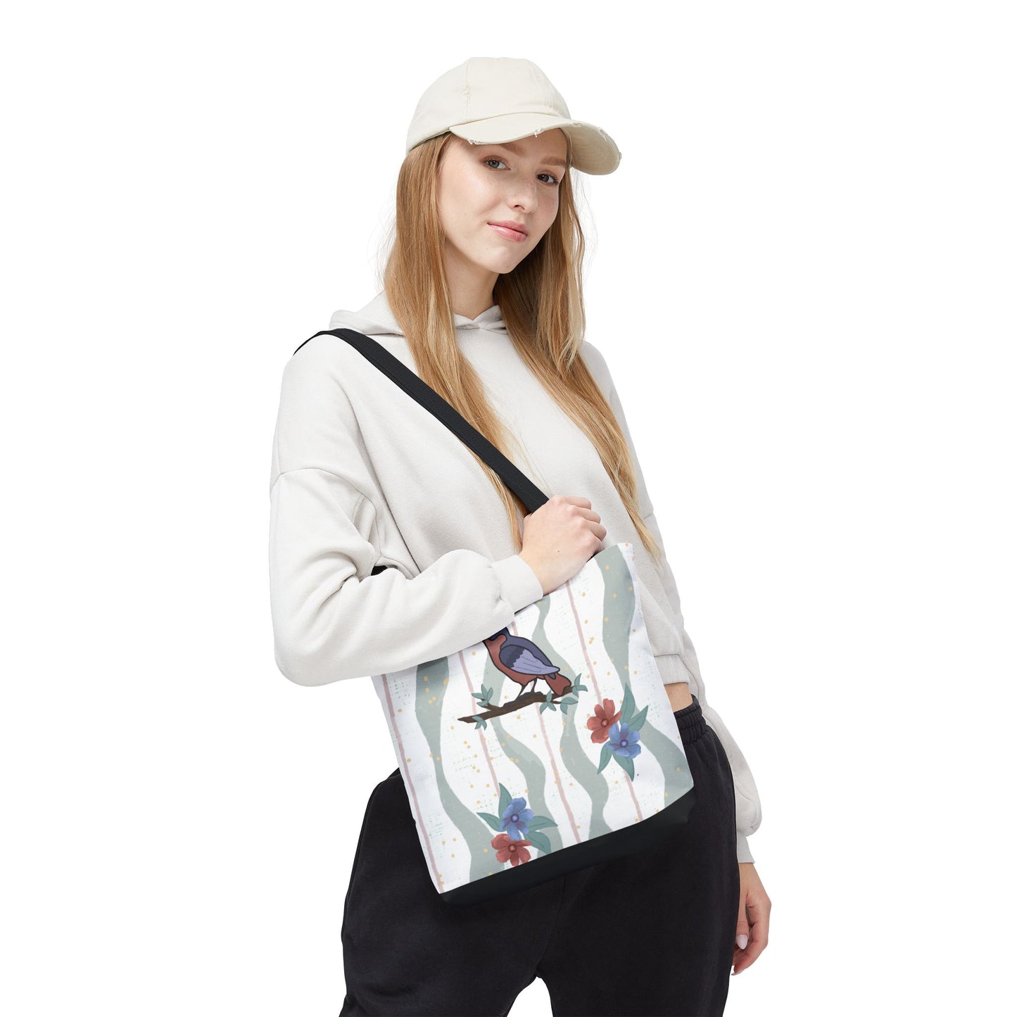 Floral Bird Tote Bag Nature Inspired Canvas Bag Reusable Shopping Bag Birds Flowers Eco Friendly Gift for Her