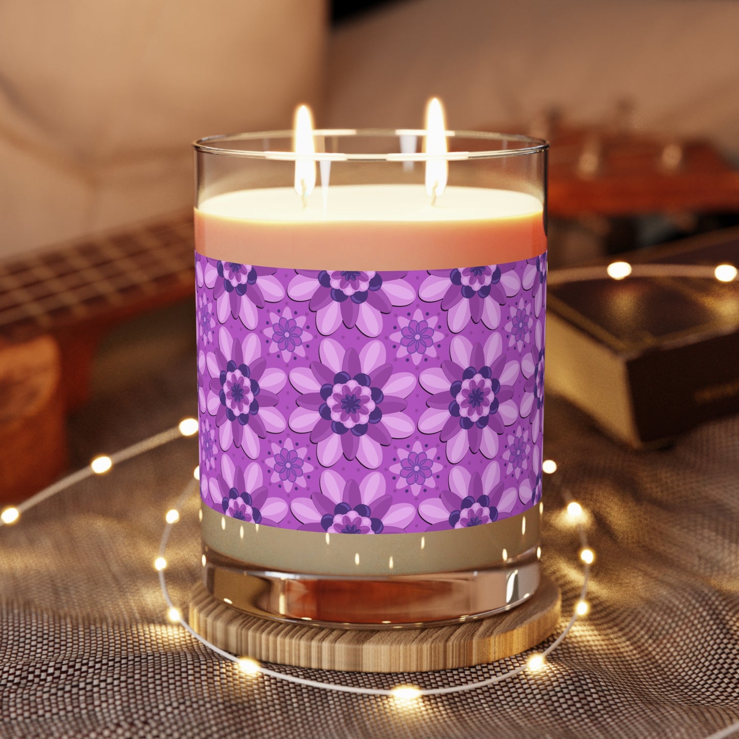 Scented Candle - Purple Floral Design